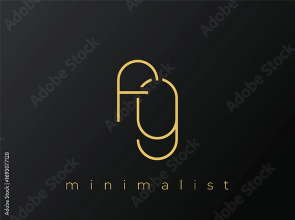 Fototapeta FG Minimalist Logo with Interlocking Shapes on Solid Black Background. A clean and modern minimalist logo design.