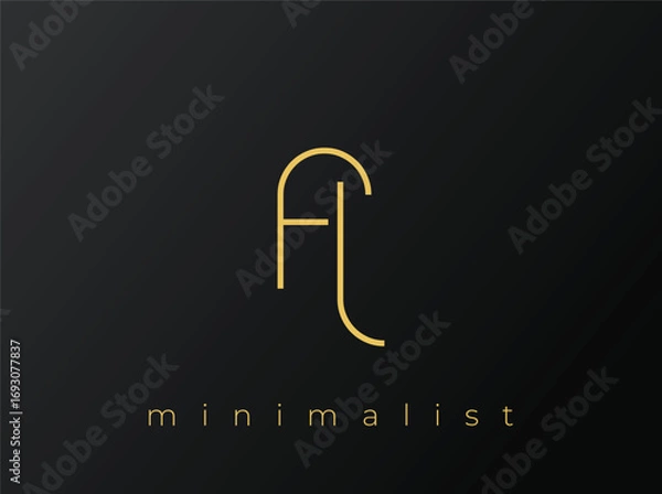 Fototapeta FL Minimalist Logo with Interlocking Shapes on Solid Black Background. A clean and modern minimalist logo design.