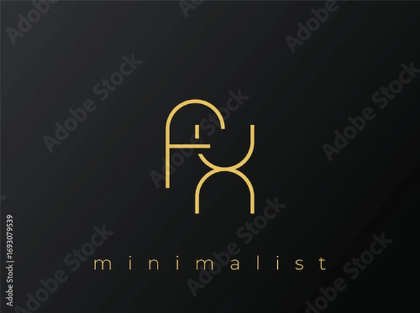 Fototapeta FX Minimalist Logo with Interlocking Shapes on Solid Black Background. A clean and modern minimalist logo design.