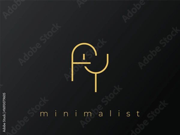 Fototapeta FY Minimalist Logo with Interlocking Shapes on Solid Black Background. A clean and modern minimalist logo design.
