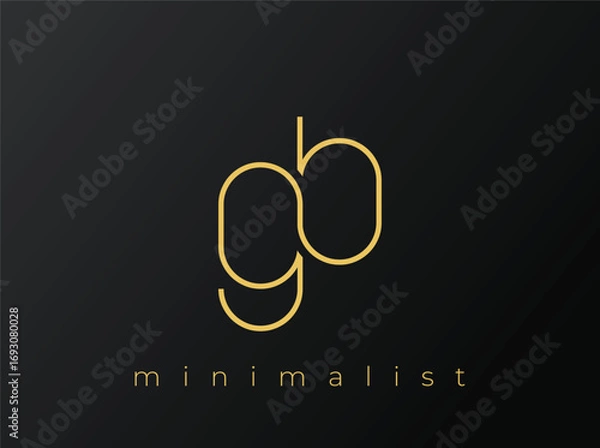 Fototapeta GB Minimalist Logo with Interlocking Shapes on Solid Black Background. A clean and modern minimalist logo design.
