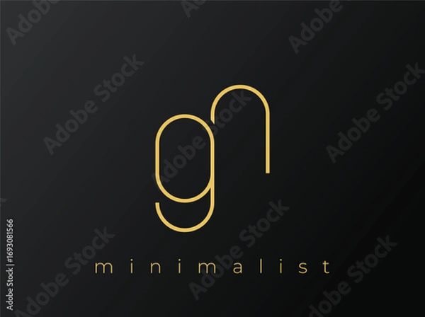 Fototapeta GN Minimalist Logo with Interlocking Shapes on Solid Black Background. A clean and modern minimalist logo design.