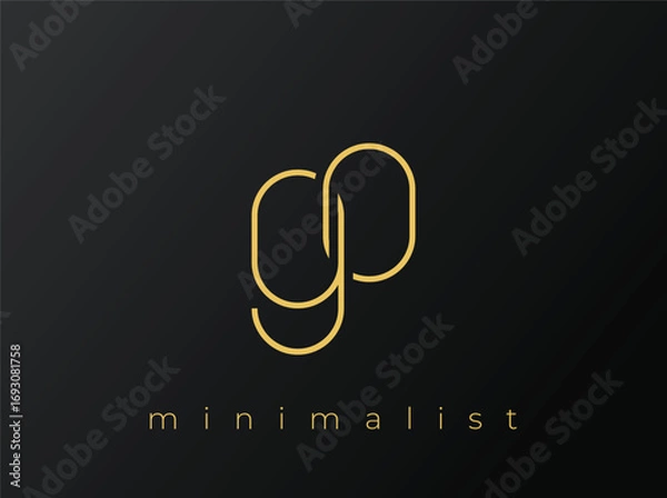 Fototapeta GO Minimalist Logo with Interlocking Shapes on Solid Black Background. A clean and modern minimalist logo design.