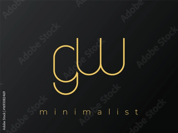 Fototapeta GW Minimalist Logo with Interlocking Shapes on Solid Black Background. A clean and modern minimalist logo design.