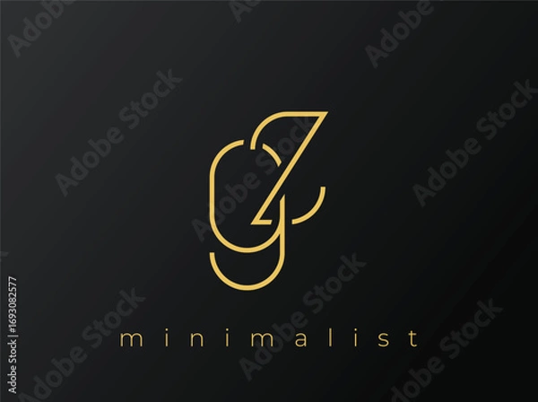 Fototapeta GZ Minimalist Logo with Interlocking Shapes on Solid Black Background. A clean and modern minimalist logo design.
