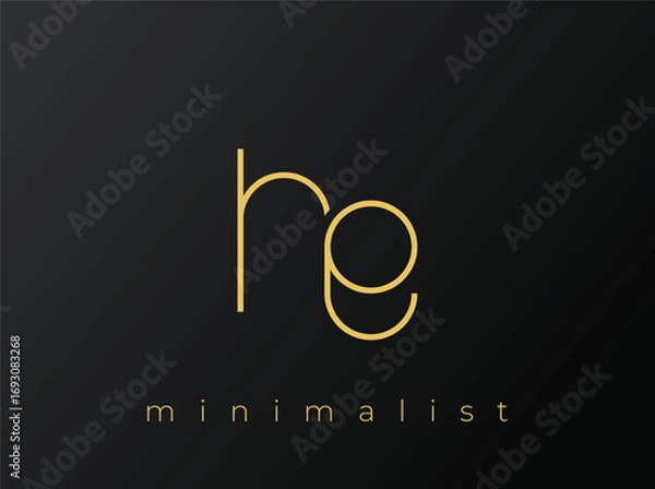 Fototapeta HE Minimalist Logo with Interlocking Shapes on Solid Black Background. A clean and modern minimalist logo design.