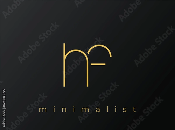 Fototapeta HF Minimalist Logo with Interlocking Shapes on Solid Black Background. A clean and modern minimalist logo design.