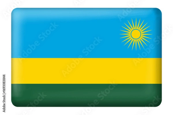Fototapeta Rwanda flag with square button shape on transparent background. Flag, Rwanda, national, country, travel, element, sticker, business, presentation, education. Capital city Kigali