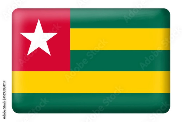 Fototapeta Togo flag with square button shape on transparent background. Flag, national, country, travel, language, culture, education, business, web, presentation, 3D, element, sticker, png, print, etc.