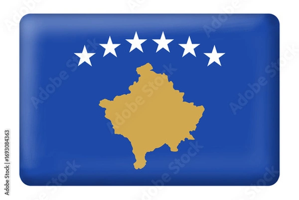 Fototapeta Flag of kosova with square button shape on transparent background. Kosova flag. National or country flag. Flag, Kosova, blue, PNG, sticker, element, stamp, 3D, design. Kosova national icon or symbol.