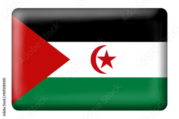 Fototapeta flag of western Sahara with square button. Sahara flag. National flag. Country flag. Flag. Sahara. Three-dimensional. El Aaiún. Red
