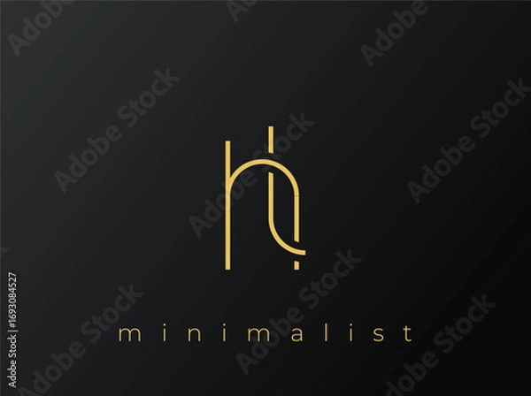 Fototapeta HL Minimalist Logo with Interlocking Shapes on Solid Black Background. A clean and modern minimalist logo design.