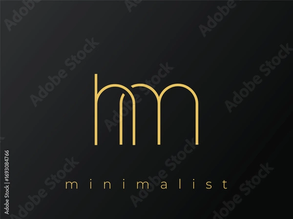 Fototapeta HM Minimalist Logo with Interlocking Shapes on Solid Black Background. A clean and modern minimalist logo design.