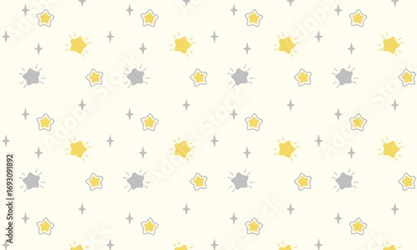 Fototapeta Vector seamless pattern with sprinkle yellow and grey stars on light yellow background, nursery scandinavian good night pajamas print in pastel color , texture, illustration 
