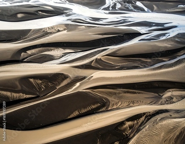 Fototapeta Aerial view of rippled sand formations