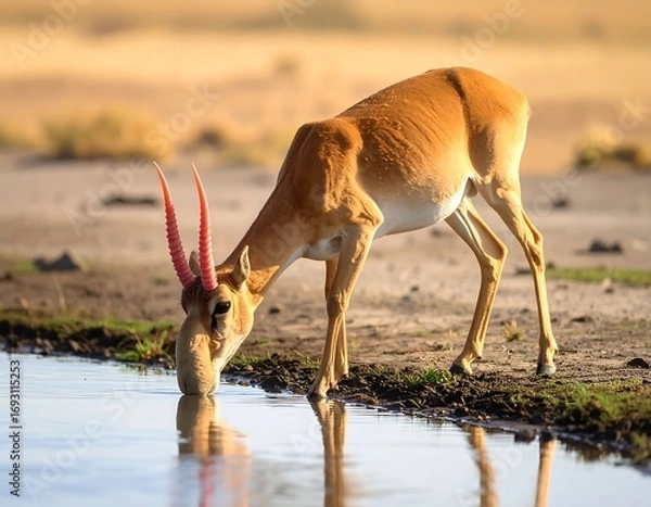 Obraz Antelope drinking at a waterhole