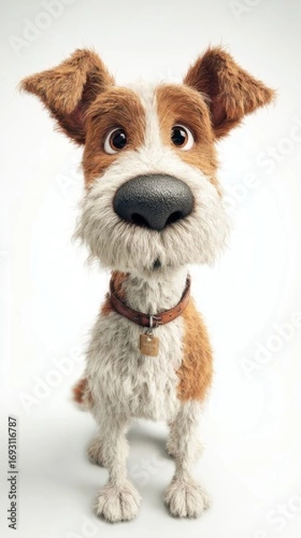 Fototapeta Cute animated dog character with big eyes and fluffy fur