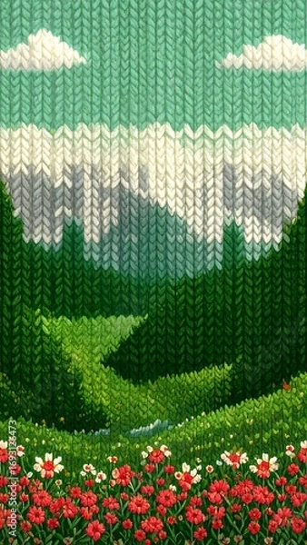 Obraz Mountain Landscape Knitted Art