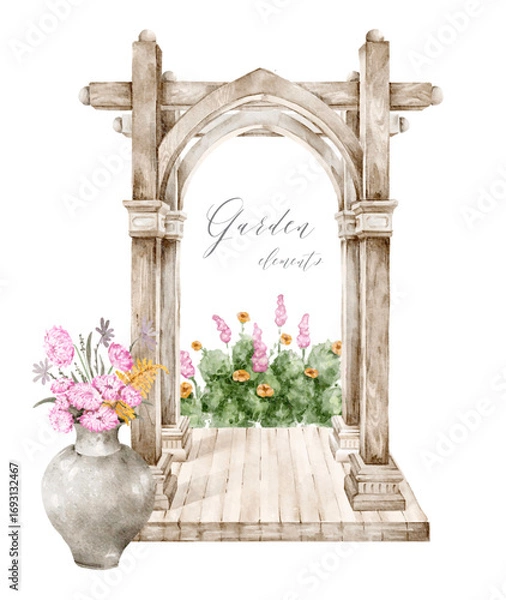 Fototapeta Watercolor wedding rustic arch