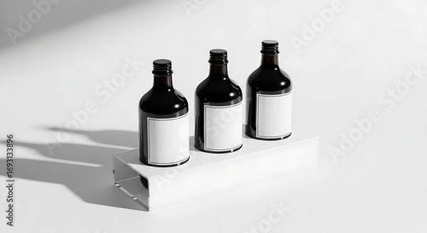Fototapeta Three Bottles on White Surface