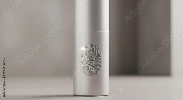 Fototapeta Cylinder with Fingerprint on a Beige Surface
