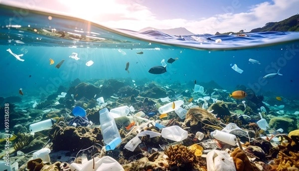 Fototapeta Ocean Pollution Underwater