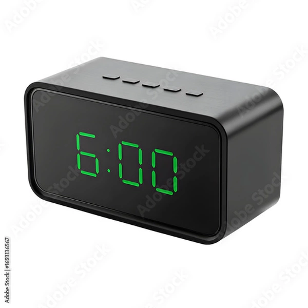 Fototapeta a rectangular black digital alarm clock with green LED numbers displaying 600
