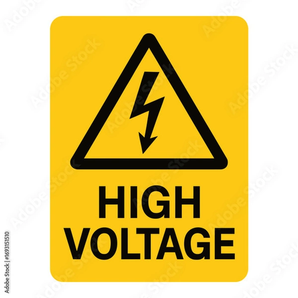 Fototapeta A high voltage warning sign is displayed to alert of electrical danger. Modern flat vector sticker label with icon and badge style, transparent background