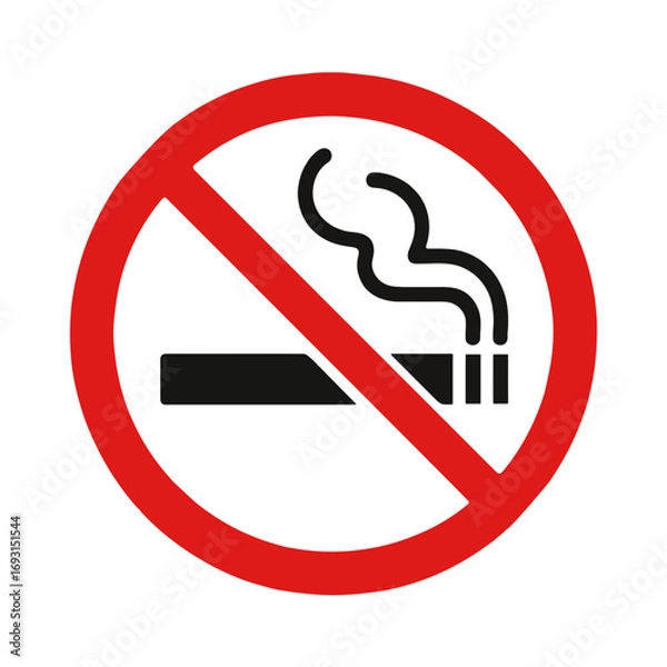 Fototapeta This no-smoking sign clearly communicates a ban on smoking in a designated area. Modern flat vector sticker label with icon and badge style, transparent background