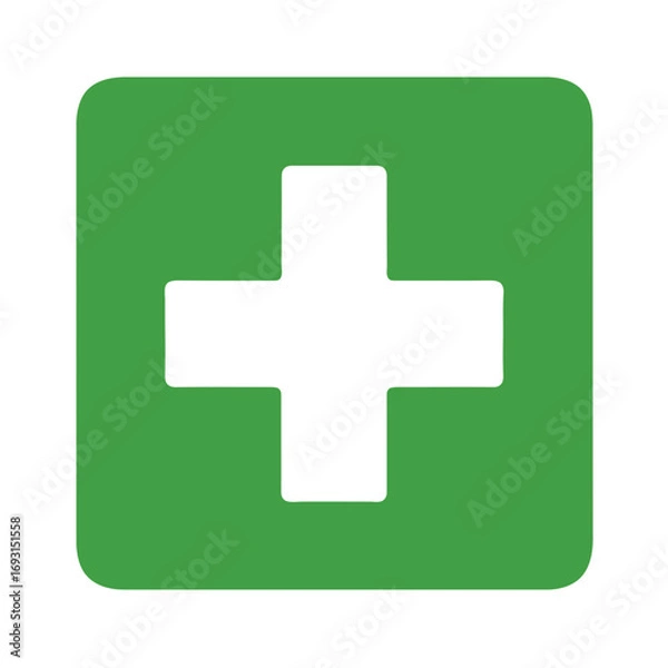 Fototapeta A vibrant green first aid symbol, instantly recognizable and representing medical assistance. Modern flat vector sticker label with icon and badge style, transparent background