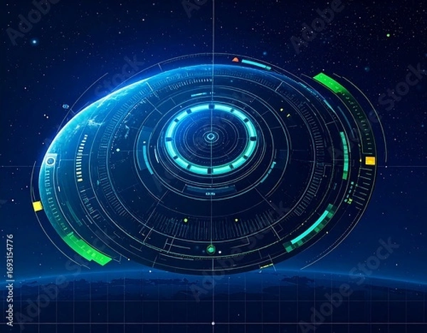 Fototapeta Futuristic, glowing interface over Earth in space