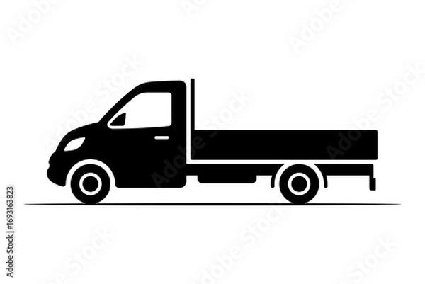 Fototapeta Small flatbed truck icon. Black silhouette. Side view. Vector simple flat graphic illustration. Isolated object on white background. Isolate.