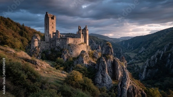 Fototapeta Ancient fortress on mountainside
