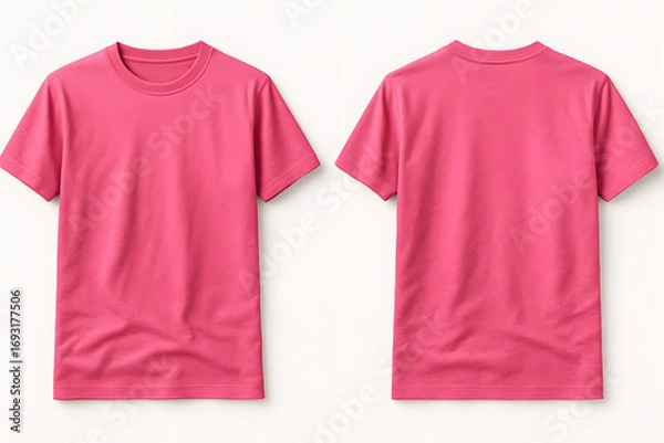 Fototapeta Hot Pink T-Shirt Mockup – Front and Back View on White Background for Apparel Branding