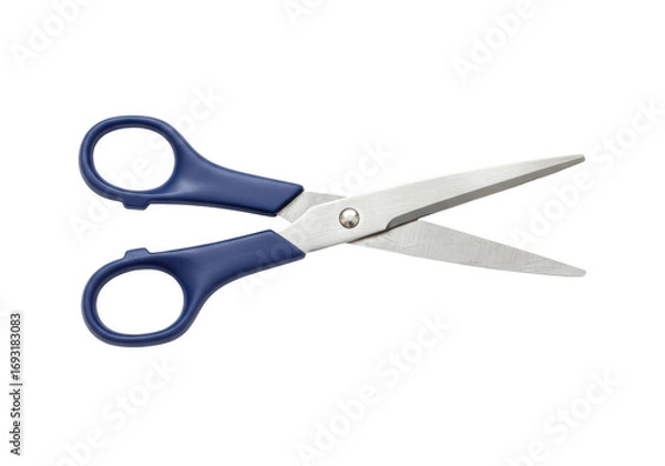 Obraz Isolated blue handled scissors tool, sharp blades for cutting paper and crafting supplies