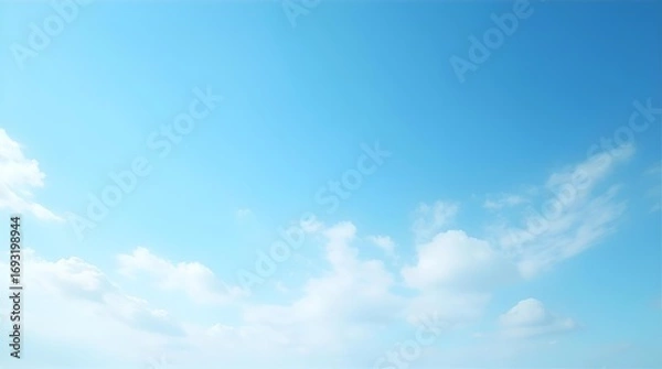Fototapeta Vibrant clear blue sky with scattered fluffy white cumulus clouds, a serene and bright natural outdoor background for beautiful weather, freedom, and peaceful tranquility.