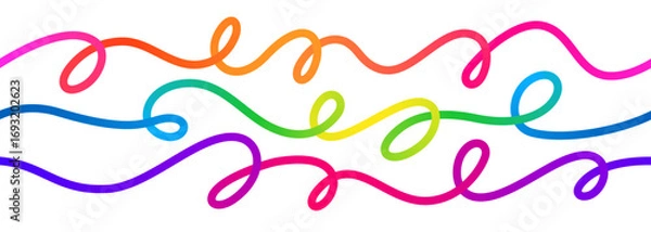 Fototapeta Swirl Color Gradient Lines. Vector Abstract Seamless Rainbow Ribbons. 3D Curve Swirl Strokes. Flowing Lines Graphic Design.
