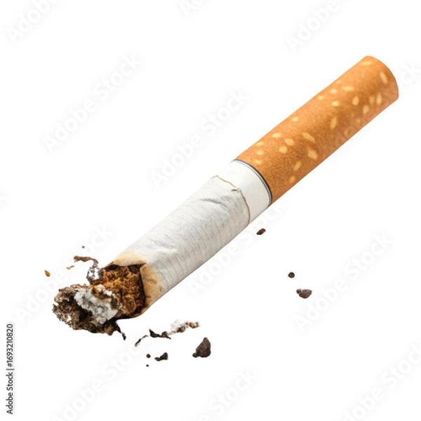 Fototapeta Close-Up View of a Burnt Cigarette Stub on a Transparent Background