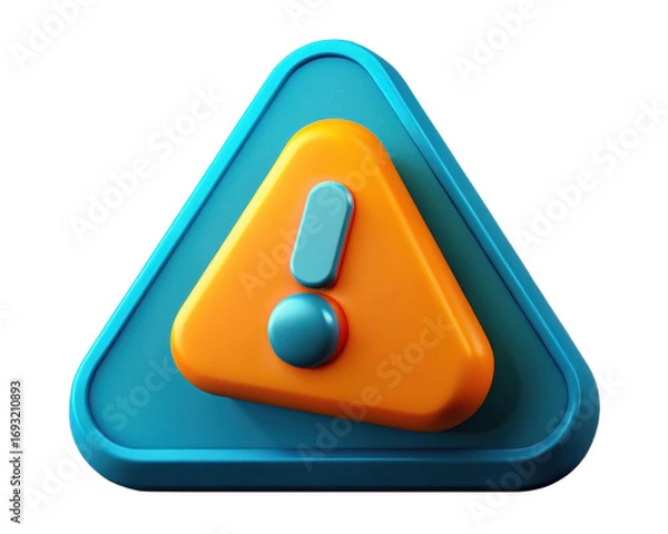 Fototapeta Colorful 3D Triangle Alert Icon with Slider Button in Bright Blue and Orange Design