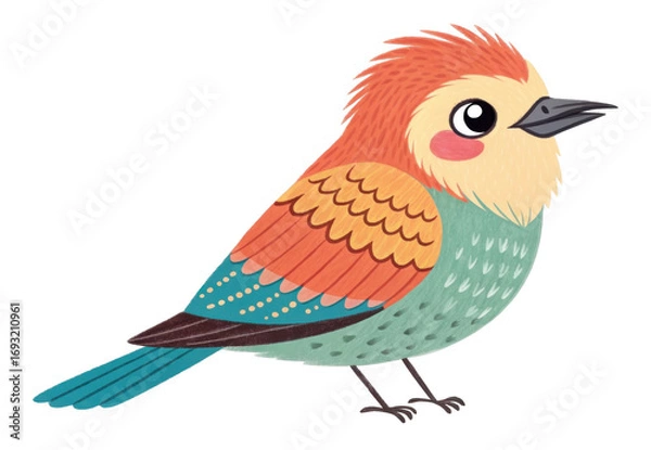 Fototapeta Colorful Cartoon Bird Illustration with Vibrant Feathers and Playful Expressions on Transparent Background