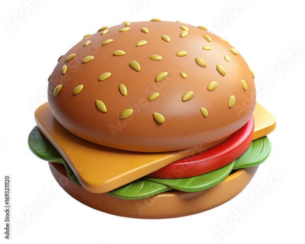 Fototapeta Delicious Cheeseburger with Fresh Vegetables on a Transparent Background Featuring Sesame Bun