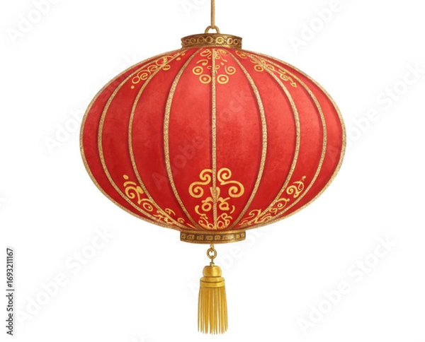 Fototapeta Elegantly Crafted Red Lantern with Gold Patterns and Tassels for Traditional Celebrations