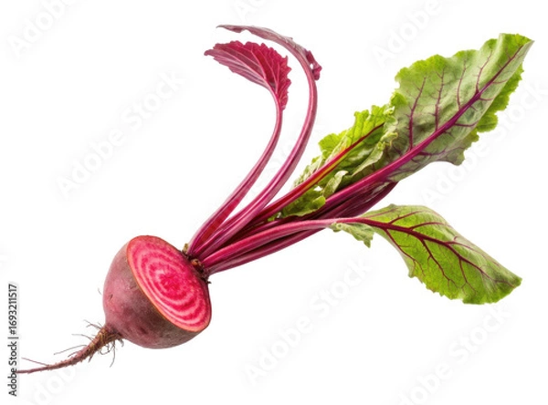 Fototapeta Freshly Harvested Beet with Green Leaves Isolated on Transparent Background