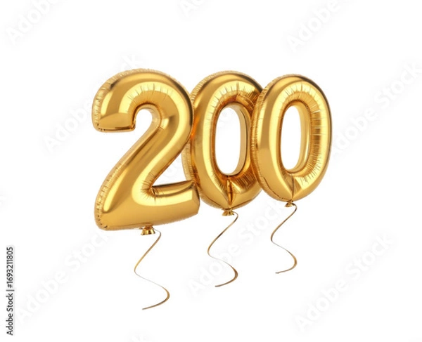 Fototapeta Golden Balloons Featuring The Number Two Hundred For A Celebration With A Transparent Background