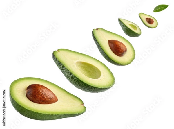 Fototapeta Series of Sliced Avocados with a Transparent Background Showing Freshness and Nutritional Value