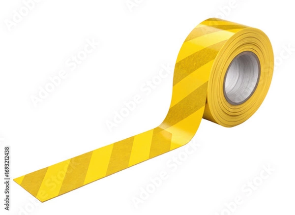 Fototapeta Yellow Caution Tape Roll with Stripes Isolated on Transparent Background