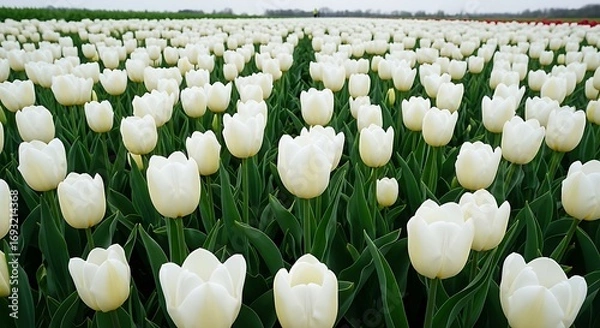 Obraz White Tulip Field in Spring.