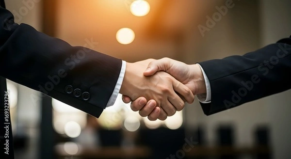Obraz Sealing the deal with a confident handshake, perfect for illustrating partnership, collaboration, and success in the modern business world, conveying trust and mutual agreement
