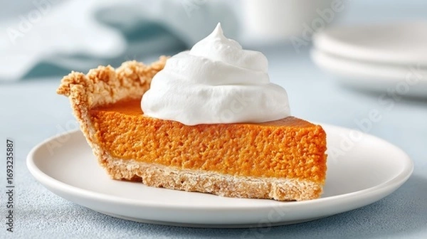 Fototapeta Pumpkin Pie Slice with Whipped Cream - Dessert Image