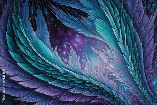 Obraz Abstract Fractal Design With Teal And Purple Iridescent Patterns